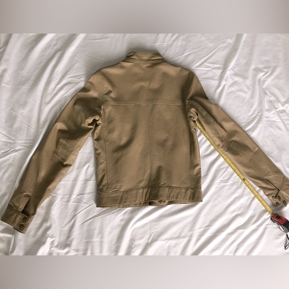 EUC Y2k Hurley tan genuine leather short jacket, satin lining, moto style. - Picture 7 of 13